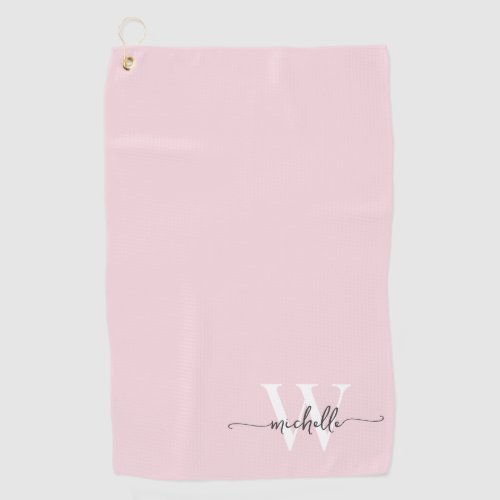Girly Blush Pink Elegant Monogram Name Script Golf Golf Towel