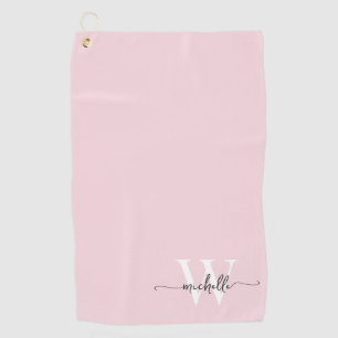 Girly Blush Pink Elegant Monogram Name Script Golf Towel