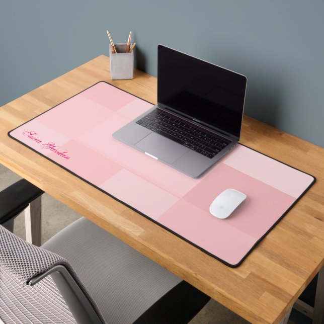 Girly Blush pink Elegant Personalize Name Desk Mat (Office 2)