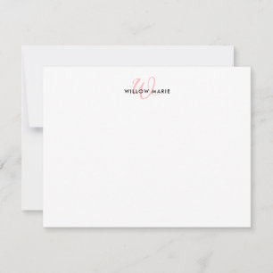 Girly Blush Pink Elegant Script Monogram Note Card