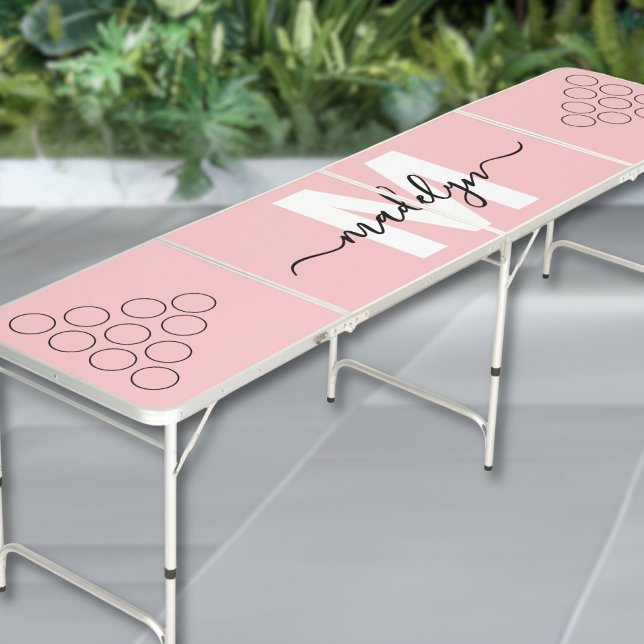 Girly Blush Pink Elegant Script Name Monogram Beer Pong Table (Girly Blush Pink Elegant Script Name Monogram Beer Pong Table)