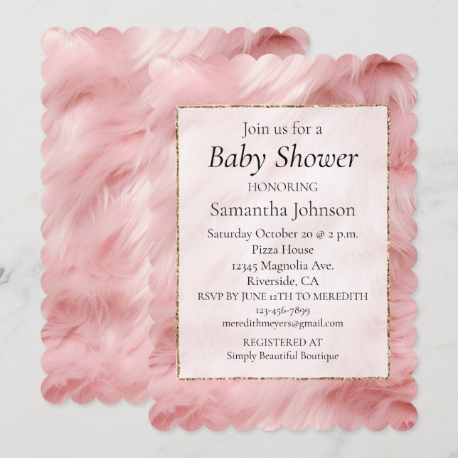 Girly Blush Pink Faux Fur Baby Shower Invitation (Front/Back)