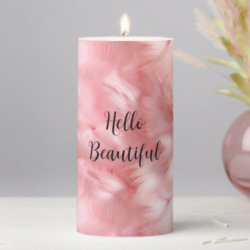 Girly Blush Pink Faux Fur Wrapping Paper Pillar Candle