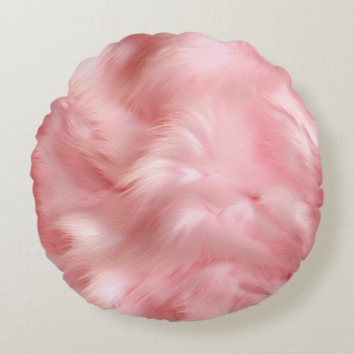 Girly Blush Pink Faux Fur Wrapping Paper Round Pillow