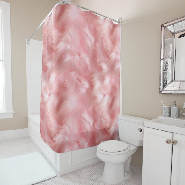 Girly Blush Pink Faux Fur Wrapping Paper Shower Curtain (In Situ)