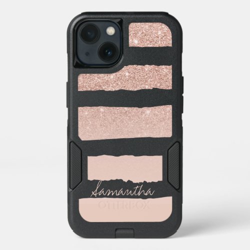 Girly blush pink faux rose gold stripes custom iPhone 13 case