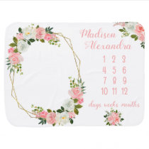 Girly Blush Pink Floral Milestone Baby Blanket Girly Blush Pink Floral Milestone Baby Blanket
