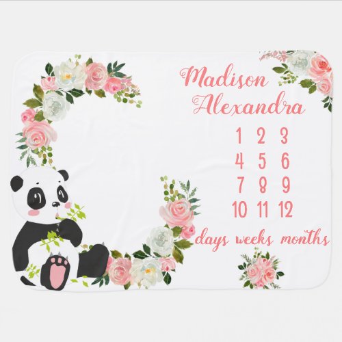 Girly Blush Pink Floral Milestone Baby Blanket