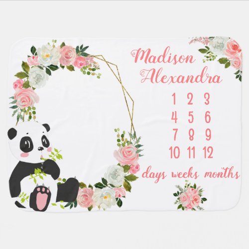 Girly Blush Pink Floral Milestone Baby Blanket