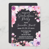 Girly Blush Pink Flowers Black Graduation Party Invitation (Front/Back)