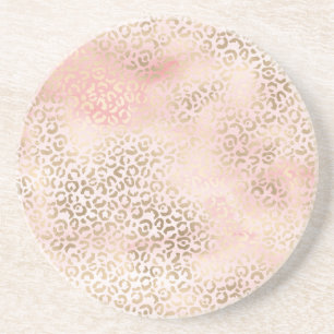 Girly Blush Pink Glam Gold Leopard Print Coaster