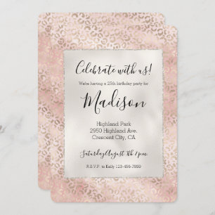 Girly Blush Pink Glam Gold Leopard Print Invitation