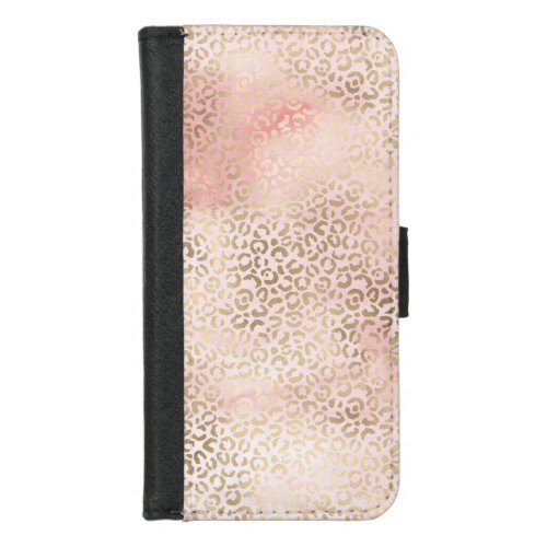 Girly Blush Pink Glam Gold Leopard Print iPhone 87 Wallet Case