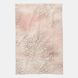 Girly Blush Pink Glam Gold Leopard Print Kitchen Towel