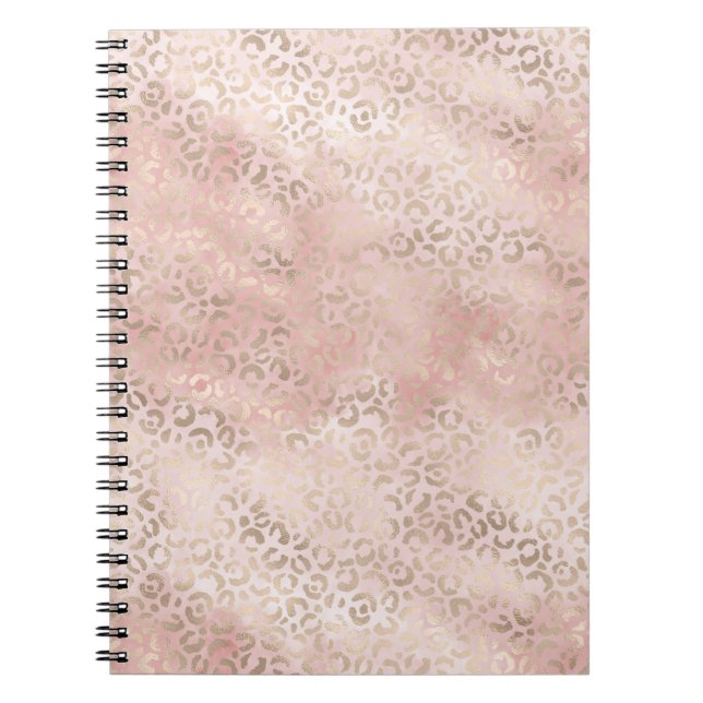 Girly Blush Pink Glam Gold Leopard Print Notebook (Front)