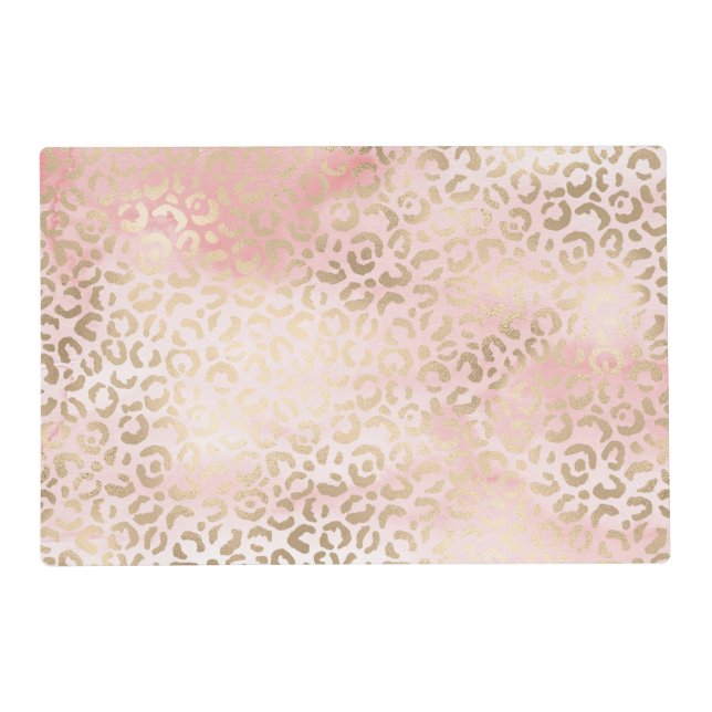 Girly Blush Pink Glam Gold Leopard Print Placemat (Front)