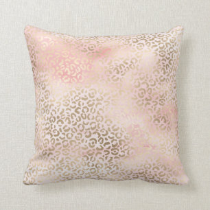 Girly Blush Pink Glam Gold Leopard Print Throw Pillow