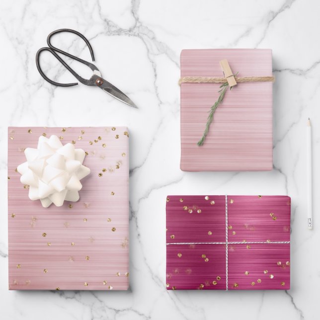 Girly Blush Pink Glam Gold Sparkle Confetti  Wrapping Paper Sheets (Front)