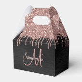 Girly Blush Pink Glitter Black Monogram Name Favor Favor Boxes (Back Side)
