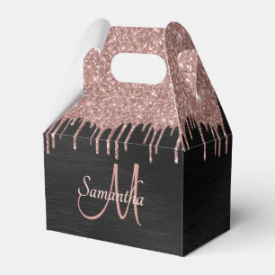 Girly Blush Pink Glitter Black Monogram Name Favor Favor Boxes