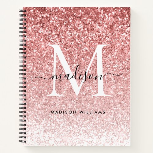 Girly Blush Pink Glitter Sparkle Chic Monogram Notebook