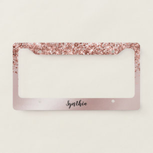 girly blush pink glittering ombre modern trendy license plate frame