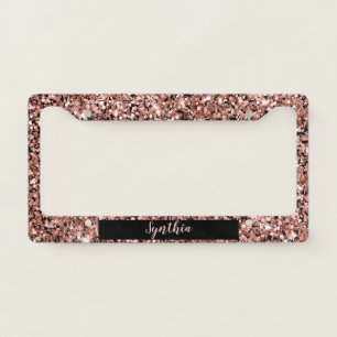 girly blush pink glittering ombre modern trendy license plate frame