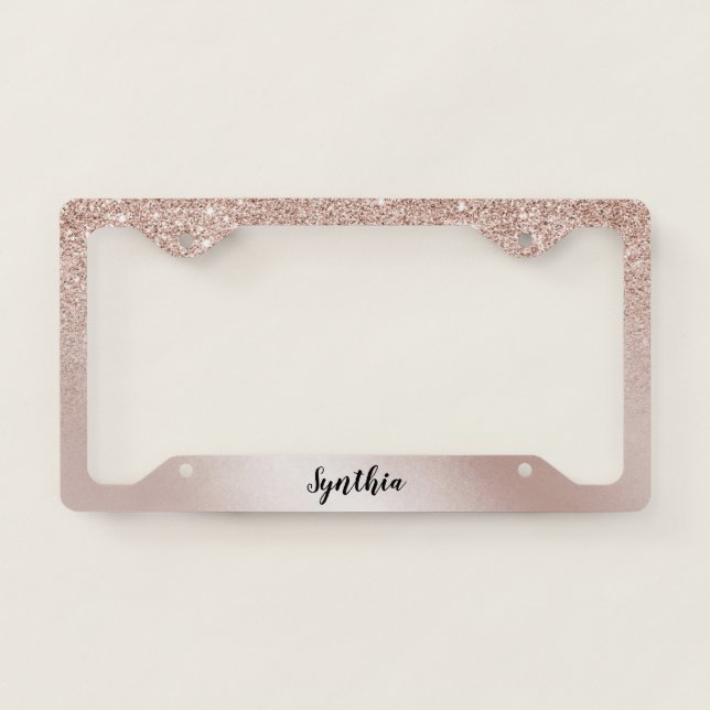 girly blush pink glittering ombre modern trendy license plate frame (Front)