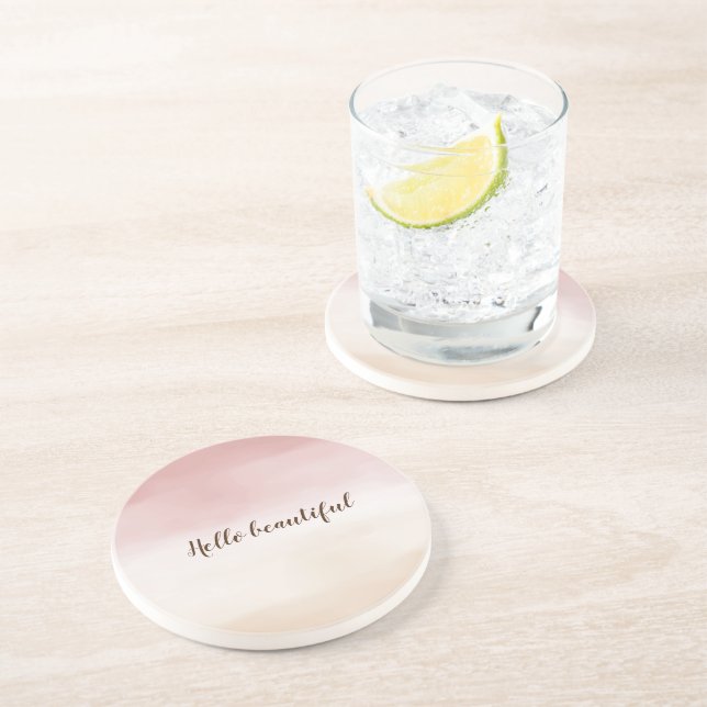 Girly Blush Pink Gold Cream Ombre Coaster (Side)