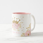 Girly Blush Pink Gold Crown Royal Princess Two-Tone Coffee Mug (Front Right)