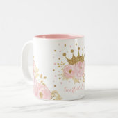 Girly Blush Pink Gold Crown Royal Princess Two-Tone Coffee Mug (Front Left)