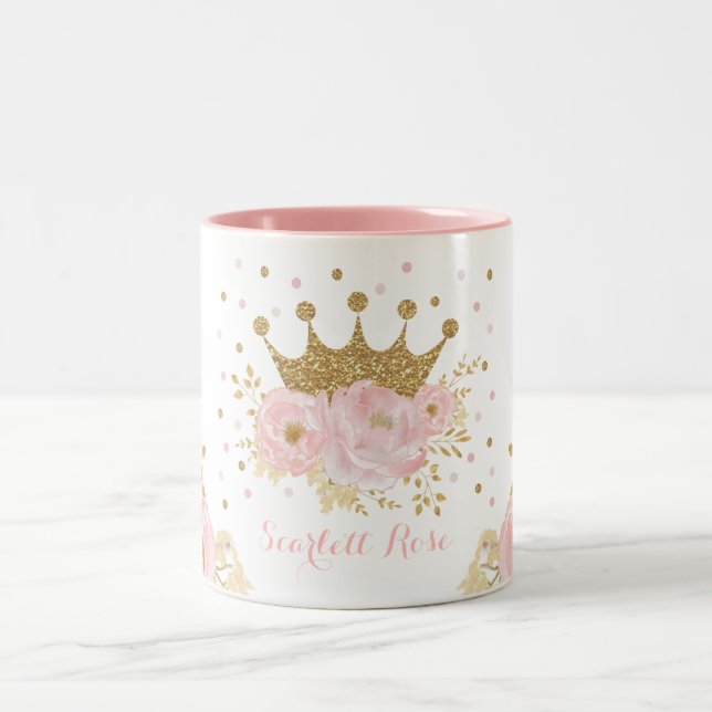 Girly Blush Pink Gold Crown Royal Princess Two-Tone Coffee Mug (Center)