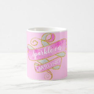 Girly Blush Pink Gold Glitter Sparkle On, Darling Coffee Mug