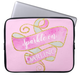 Girly Blush Pink Gold Glitter Sparkle On, Darling Laptop Sleeve