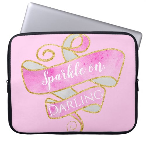Girly Blush Pink Gold Glitter Sparkle On Darling Laptop Sleeve