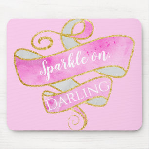 Girly Blush Pink Gold Glitter Sparkle On, Darling Mouse Pad