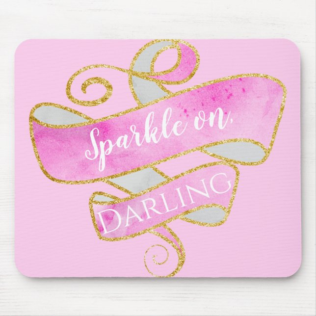 Girly Blush Pink Gold Glitter Sparkle On, Darling Mouse Pad (Front)