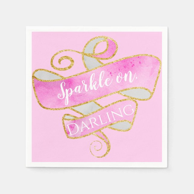 Girly Blush Pink Gold Glitter Sparkle On, Darling Napkins (Front)