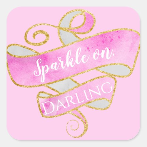 Girly Blush Pink Gold Glitter Sparkle On Darling Square Sticker