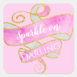 Girly Blush Pink Gold Glitter Sparkle On, Darling Square Sticker
