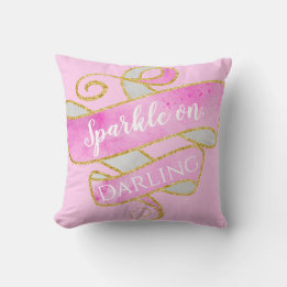 Girly Blush Pink Gold Glitter Sparkle On, Darling Throw Pillow