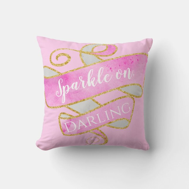 Girly Blush Pink Gold Glitter Sparkle On, Darling Throw Pillow (Front)