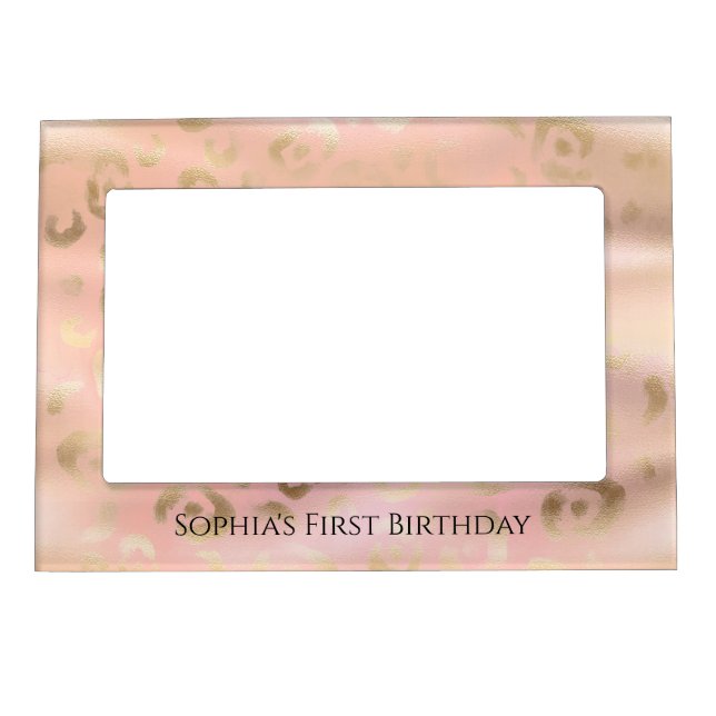 Girly Blush Pink Gold Leopard Animal Birthday Magnetic Frame (Front)