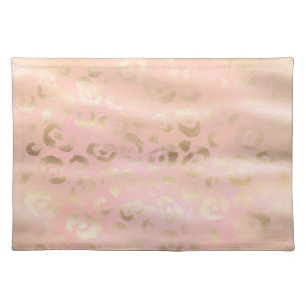 Girly Blush Pink Gold Leopard Animal Cloth Placemat