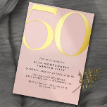 Girly Blush Pink & Gold | Women's 50th Birthday Foil Invitation<br><div class="desc">Modern 50th birthday invitations with a large heading "50" in real metallic foil. Your event details are printed below in matte black font. Gold foil accents on a light pink background. (Background colors can be changed by using the design tool. You can also change the type of metallic foil.)</div>