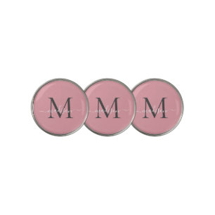 Girly Blush Pink Gray Monogram Cute Stylish Script Golf Ball Marker