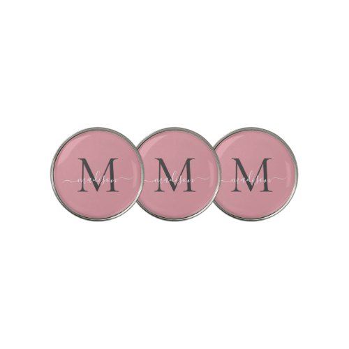 Girly Blush Pink Gray Monogram Cute Stylish Script Golf Ball Marker