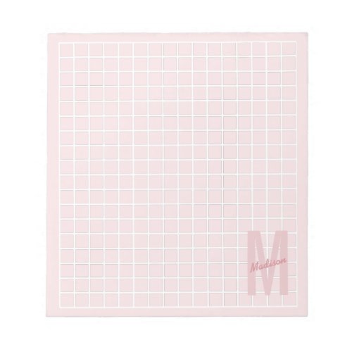 Girly blush pink grid pattern monogram name notepad