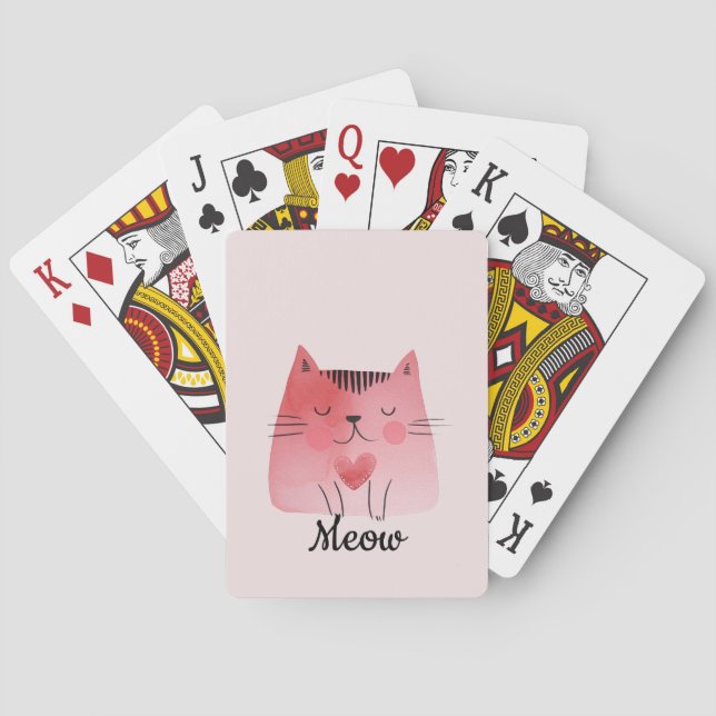 Girly Blush Pink Heart Cat Poker Cards (Back)