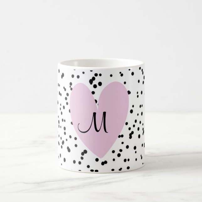 Girly Blush Pink Heart Monogram Spotty Background Coffee Mug (Center)